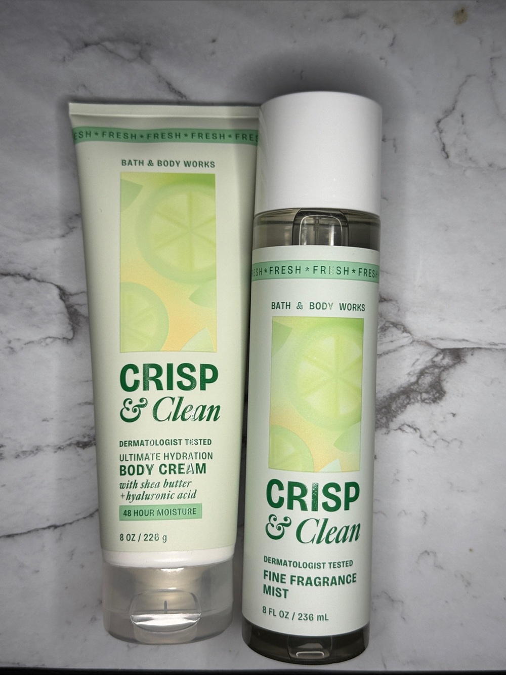 Bath & Body Works Crisp & Clean Body Cream + Fragrance Mist - NWT - Gift Set